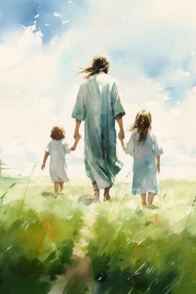 Jesus, girl and boy
