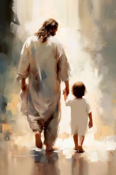 Jesus with boy walking