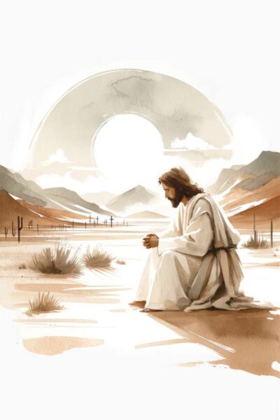 Jesus prays in the desert
