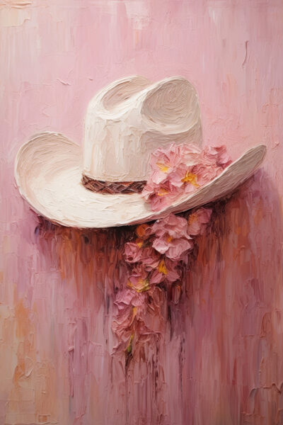 Pink cowboy hat textured oil Painting