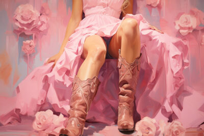 Womans legs in pink cowgirl boots