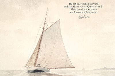 Christian Wall Art, Mark 4-39, Horizontal Bible Verse Print, Vintage Ship in Ocean, Modern Scripture Room Decor, Religious Holiday Gift