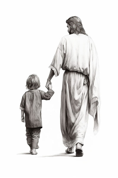 Jesus and boy pencil