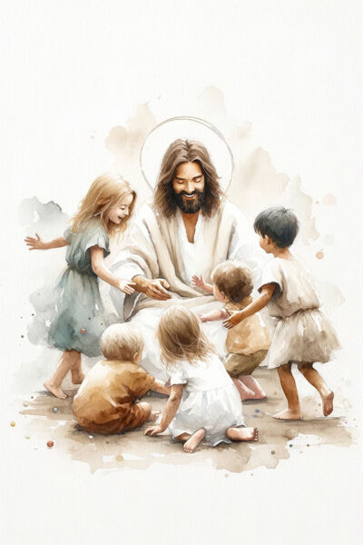 Jesus is playing with little kids