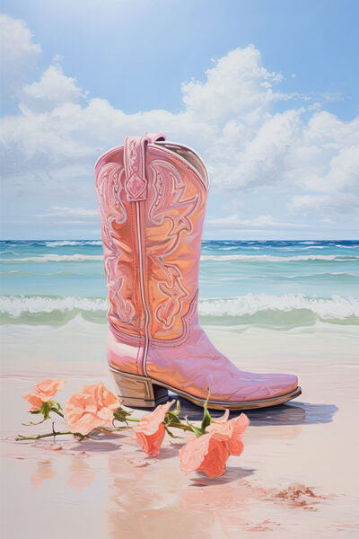 Cowboy boot on a beach