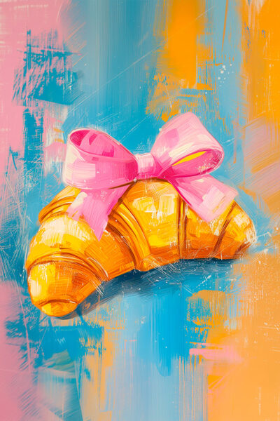 Abstract croissant with a pink bow