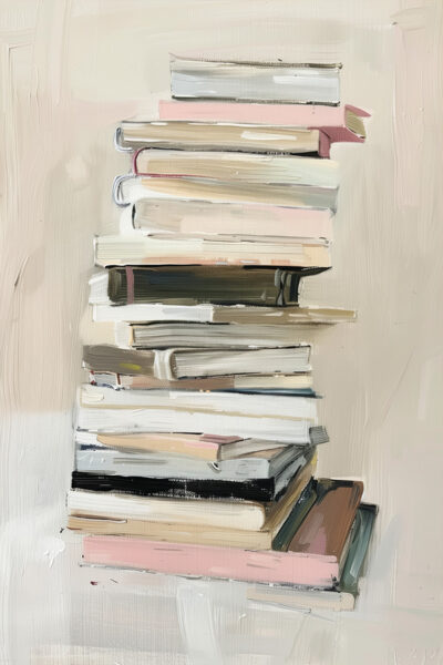 Book Lover Print, Stack of Books Painting, Bookworm Print Art, Trendy Wall Art, Apartment Aesthetic\Preview