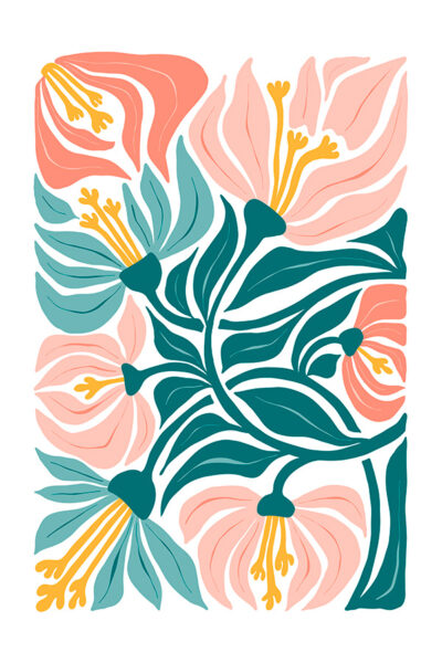 Bright Abstract Flower Botanical Print, Abstract Floral Wall Art, Modern Pink and Green Prints, Retro Flower Market Print, Colorful Poster