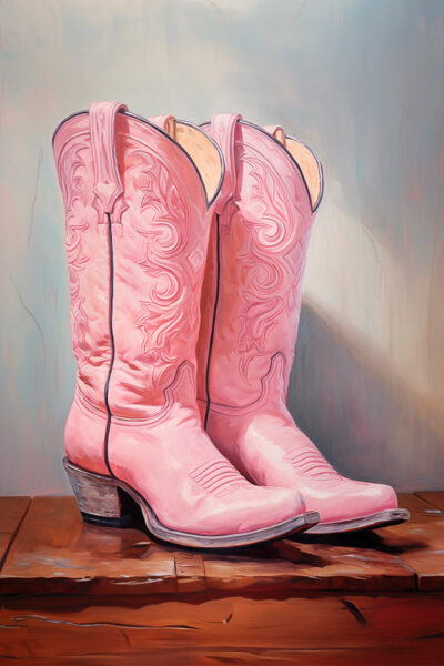 Oil painting cowgirl boots print vintage pastel pink