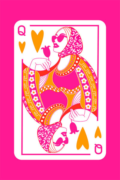 Lucky girl syndrome ace of hearts card aesthetic poster trendy wall art orange pink prints retro bar cart art preppy funky apartment decor