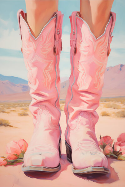 Oil painting print cowgirl boots vintage pastel pink