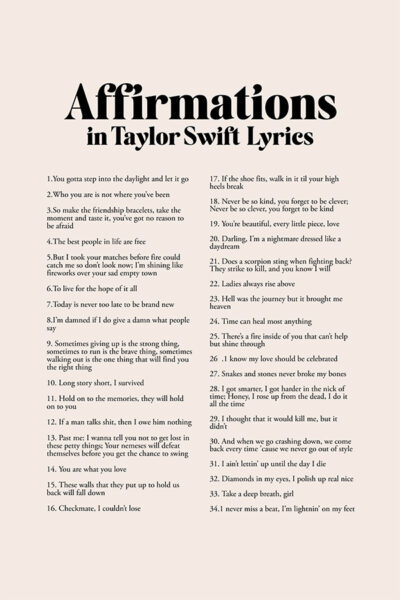 More Colors - Affirmations in Taylor Swift Lyrics
