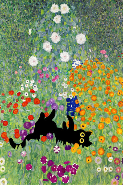 Gustav Klimt Garden Cat Print, Klimt Flowers Cat Poster, Black Cat Art, Floral Print, Funny Cat print, Funny gift, Home decor Poster