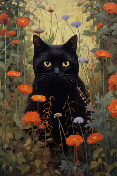 Klimt garden with black cat