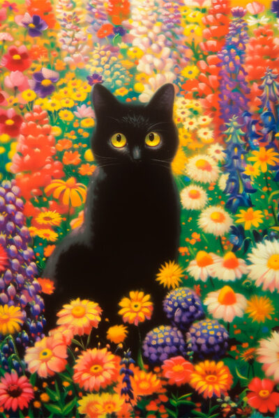 Black Cat Print, Klimt Garden Flowers Cat Poster, Black Cat Art, Floral Print, Funny Cat print, Funny gift idea, Home decor Poster