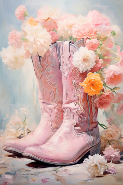 Pink cowboy boots with flower ornaments