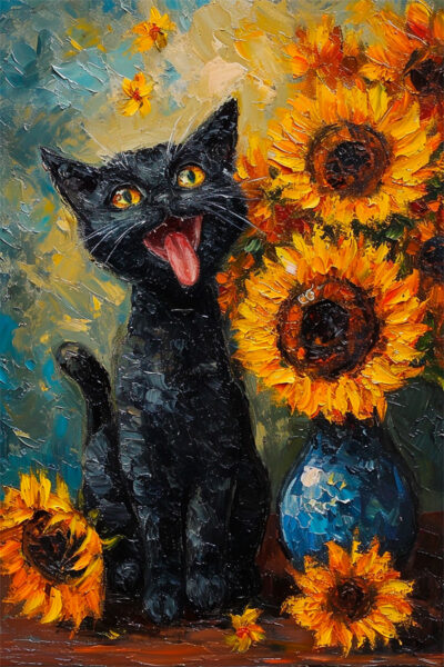 Monet Style Black Cat