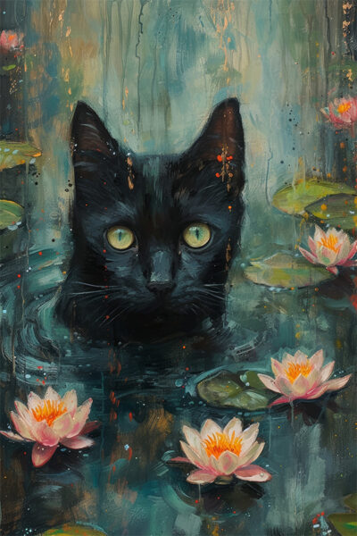 Black Cat in lillies