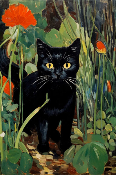 Edward munch oil painting black cat in the garden