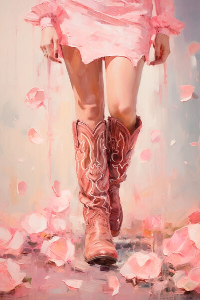 Pink cowgirl boots fine art painting