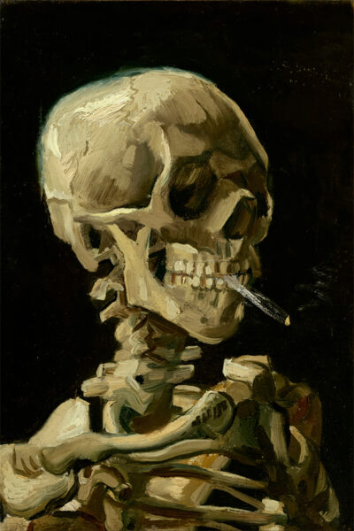 Skull of a Skeleton with Burning Cigarette