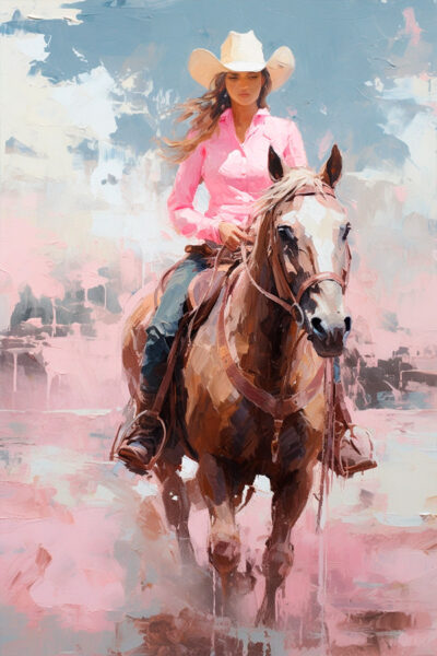 Cowgirl riding horse on the beach