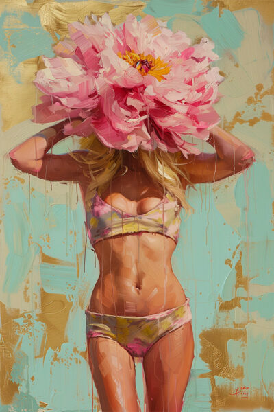 Blonde Girl with Pink Flower