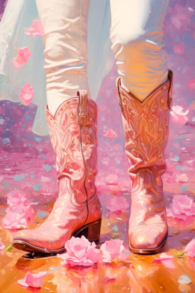 Flowers inside boots pink sparkle glitter western Boots