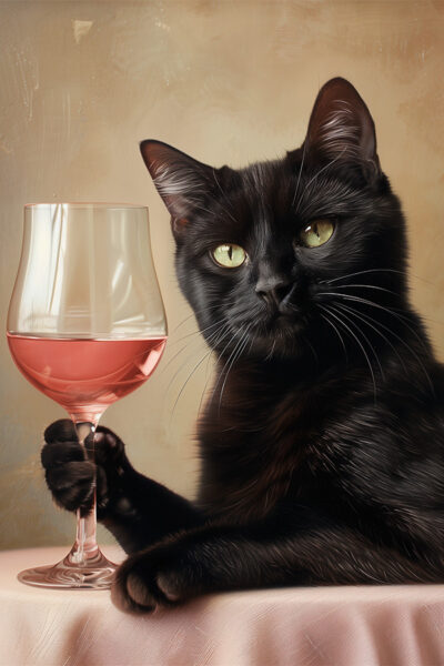 Black Cat Cocktail Print Cute Bar Cart Decor Retro Wall Art