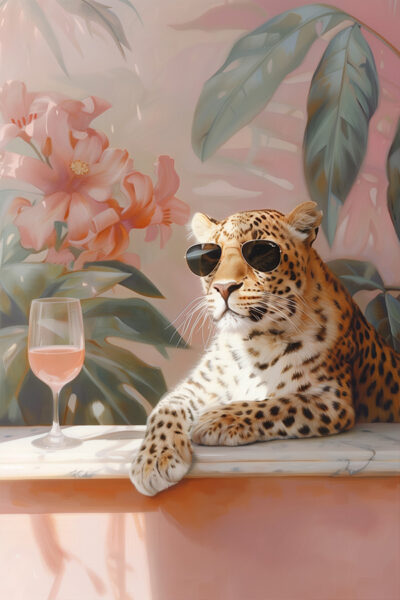 Leopard with glass of wine