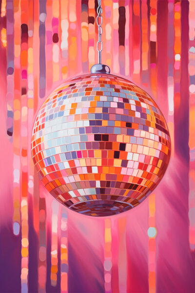 Preppy Pink Disco Ball Print, Disco Bachelorette Bar Cart, Hot Pink Wall Art Poster, Girly Trendy Maximalist Dorm Decor