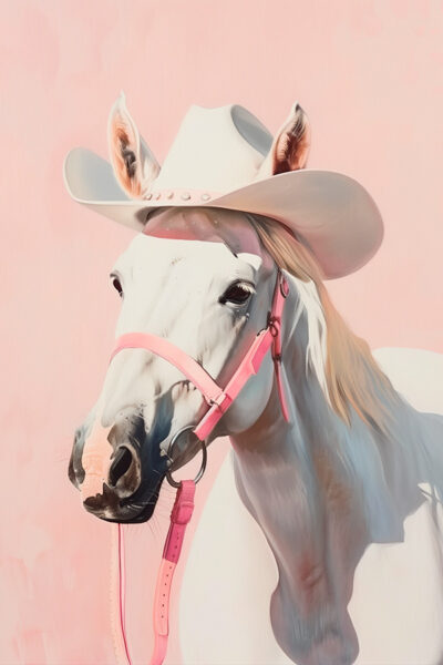 Retro Horse Print  Western Cowgirl Wall Art  Cute Pastel Pink Painting