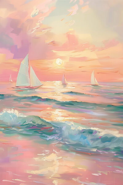 Serene seascape with sails at sunset
