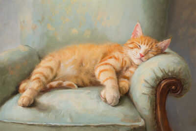Tabby orange cat sleeping in a chair