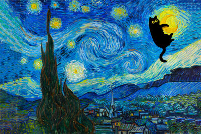 Van Gogh Starry Night Black Cat