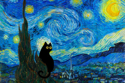 Van Gogh Starry Night Black Cat