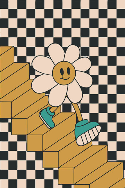 Retro Groovy Flower Print Vintage Retro Wall Art 70s Style Poster Trendy Print Illustration Funky Poster Printable Hippie Wall Decor