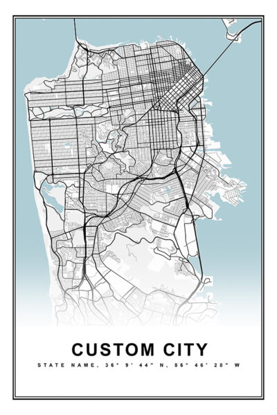 Street Map Rectangle with Blue