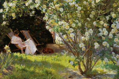 Antique Portrait Painting with Roses by Peder Severin Kroyer, Still Life Painting