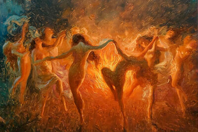 Joseph Tomanek - Nude Nymphs Dancing to Pan_s Flute Around the Fire